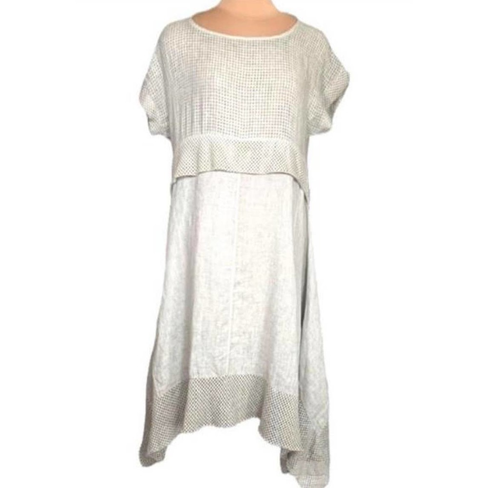 7 Agosto Casual Linen Lagenlook Dress With Asymmetrical Hem - Italy‍‍‍‍‍‍‍‍‍‍‍